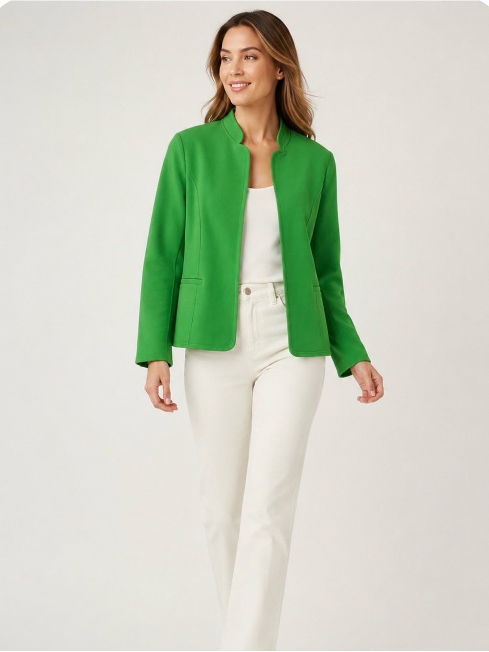 Talbots Bright Green Open-Front Knit Blazer. Size 14. 100%wool.